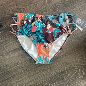 Vince Camuto Floral High Waisted Bikini Bottoms Swimsuit Separates 4/25 Large